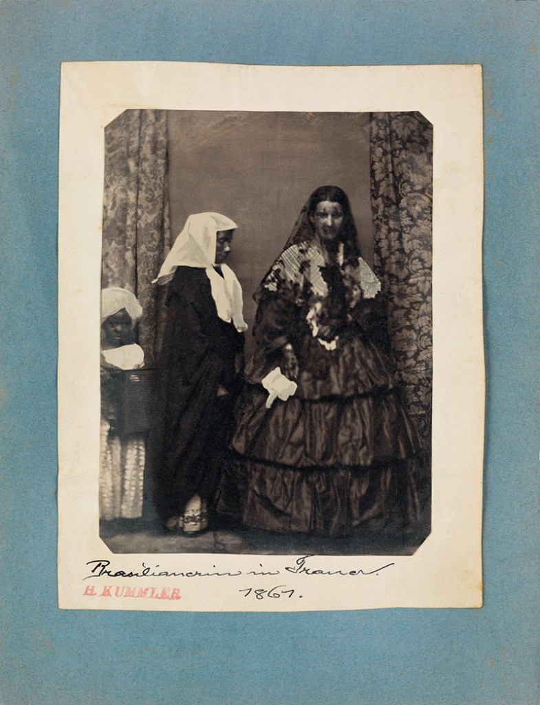 Hermann Kummler (compiler) (Swiss, 1863-1949) '[Native Brazilian lady-in-waiting and young child attend to a veiled aristocrat]' 1861-1862