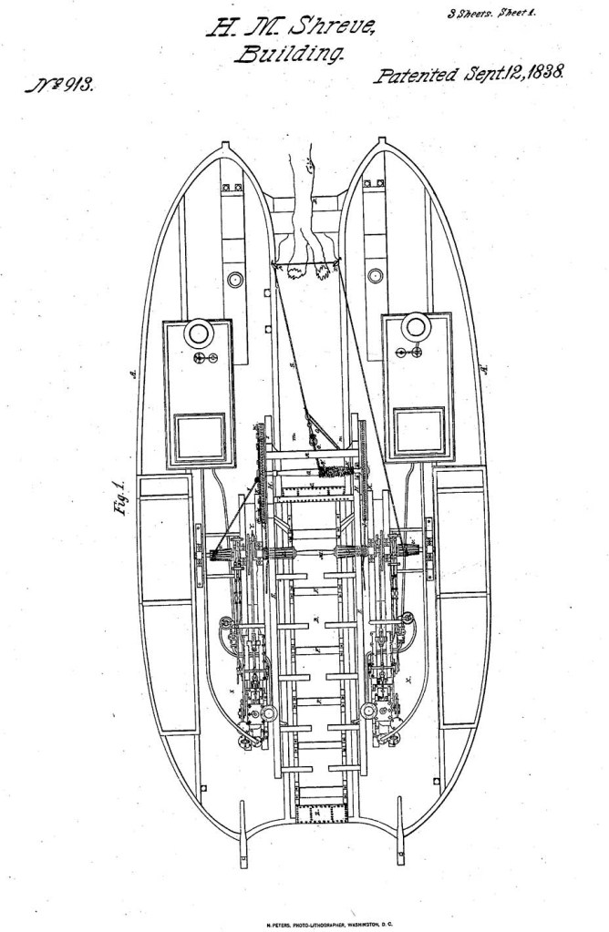 Plan for Henry Shreve's snag boat. Patent No. 913, September 12, 1838