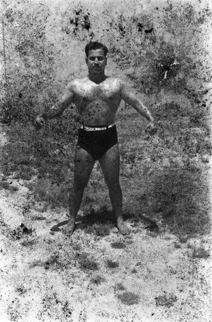 Akram Zaatari (Lebanese, b. 1966) 'Bodybuilders, Printed From A Damaged Negative Showing Hassan El Aakkad In Saida, 1948' 2007 Akram Zaatari (Lebanese, b. 1966) 'Bodybuilders, Printed From A Damaged Negative Showing Hassan El Aakkad In Saida, 1948' 2007