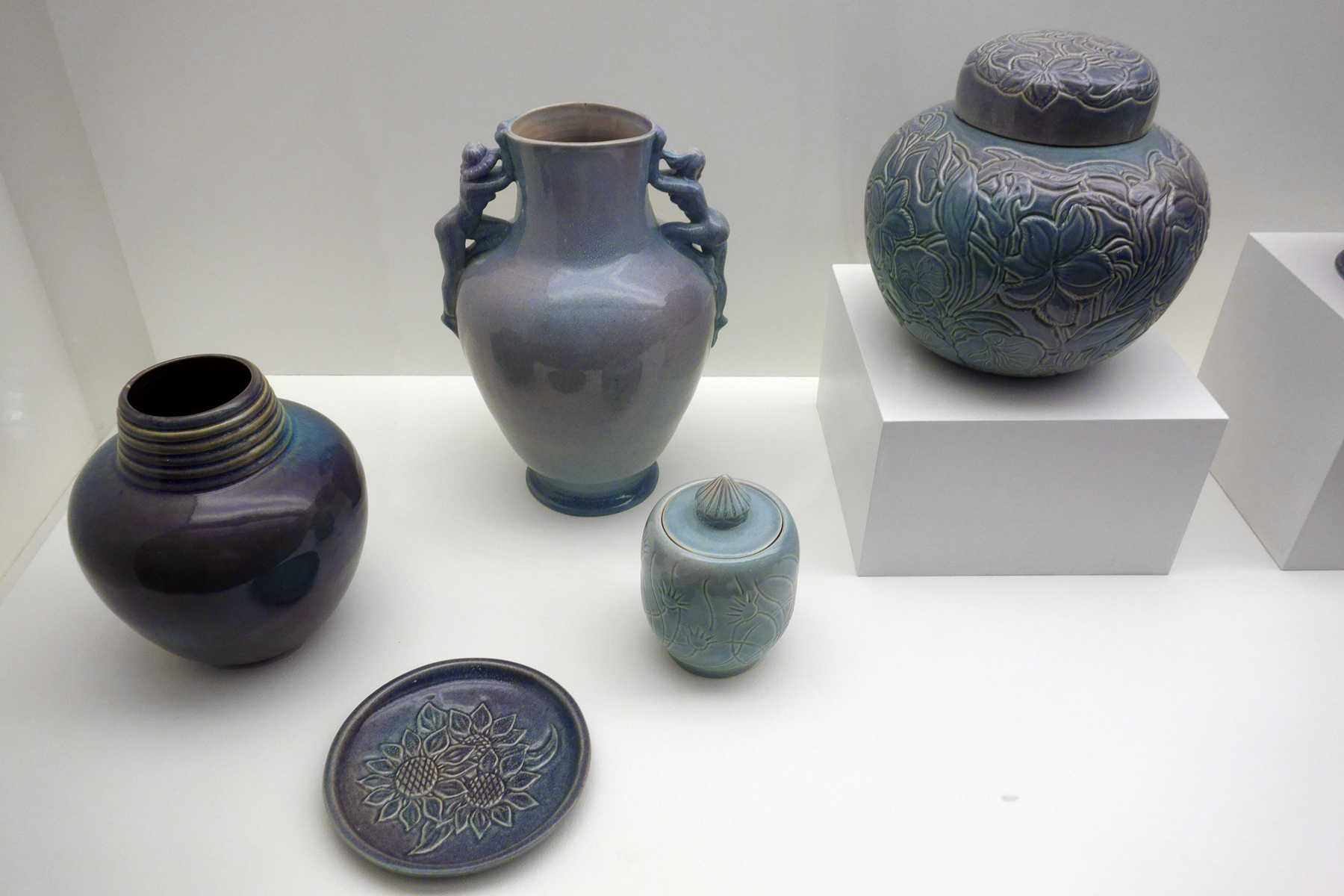 Installation view of the exhibition 'Daughters of the Sun' showing the ceramics of Klytie Pate Installation view of the exhibition 'Daughters of the Sun' showing the ceramics of Klytie Pate