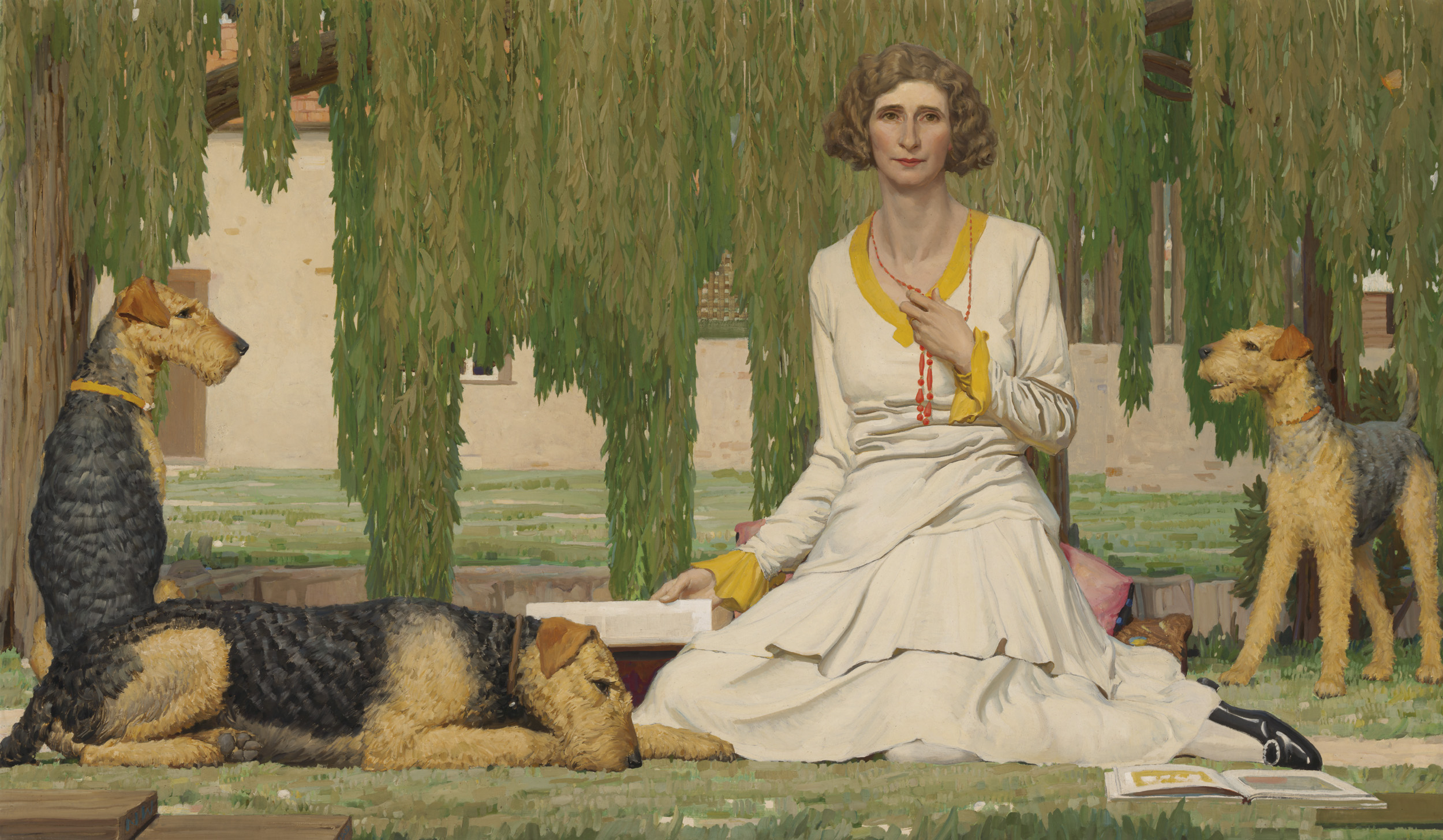 Napier Waller (Australian, 1893-1972) 'Christian Waller with Baldur, Undine and Siren at Fairy Hills' 1932 Napier Waller (Australian, 1893-1972) 'Christian Waller with Baldur, Undine and Siren at Fairy Hills' 1932