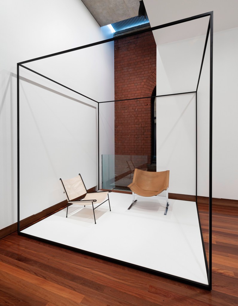 Installation view of the exhibition 'Clement Meadmore: The art of mid-century design' at the Ian Potter Museum of Art, Melbourne