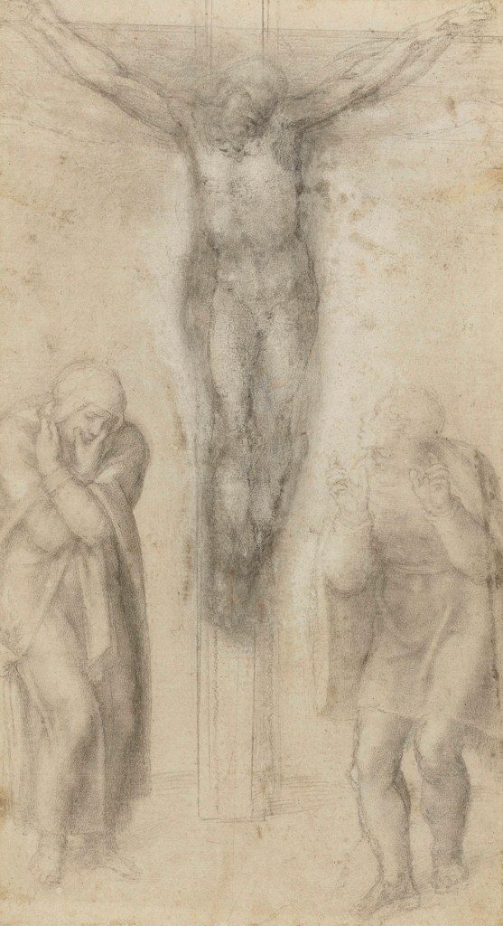 Michelangelo Buonarroti (Italian, 1475-1564) 'Christ on the Cross with the Virgin and St John' c. 1560-1564