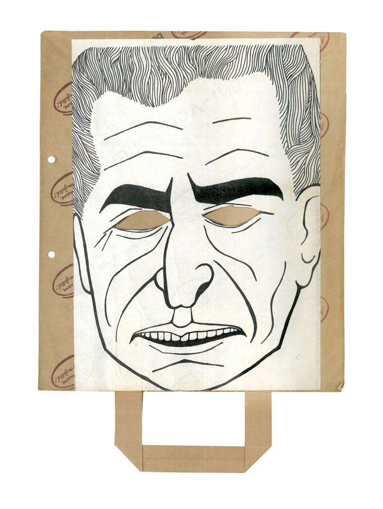 Rainer Hachfeld (German, b. 1939) Distribution: Kommune 1 Karikatur / caricature: 'Schah-Masken (Mohammad Reza Pahlavi, Farah Pahlavi) / Shah masks' 1967