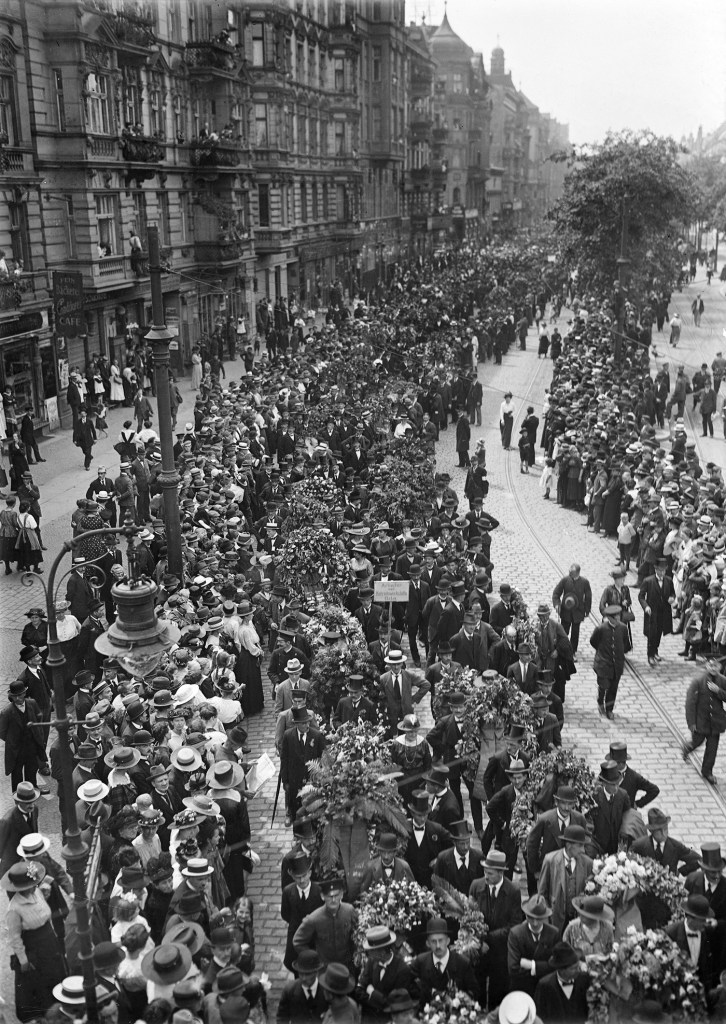 Willy Römer (German, 1887-1979) 'View of the funeral procession in the Frankfurter Allee on the occasion of the funeral of Rosa Luxemburg' [Funeral of Liebknecht and Rosa Luxemburg. Funeral procession on Große Frankfurter Strasse] 13.6.1919