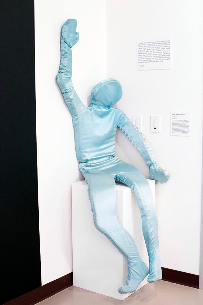 Installation view of the exhibition 'The Gutter Art of Stephen Varble: Genderqueer Performance Art in the 1970s, photographs by Greg Day' at ONE Gallery showing Stephen Varble's 'Blue Boy'