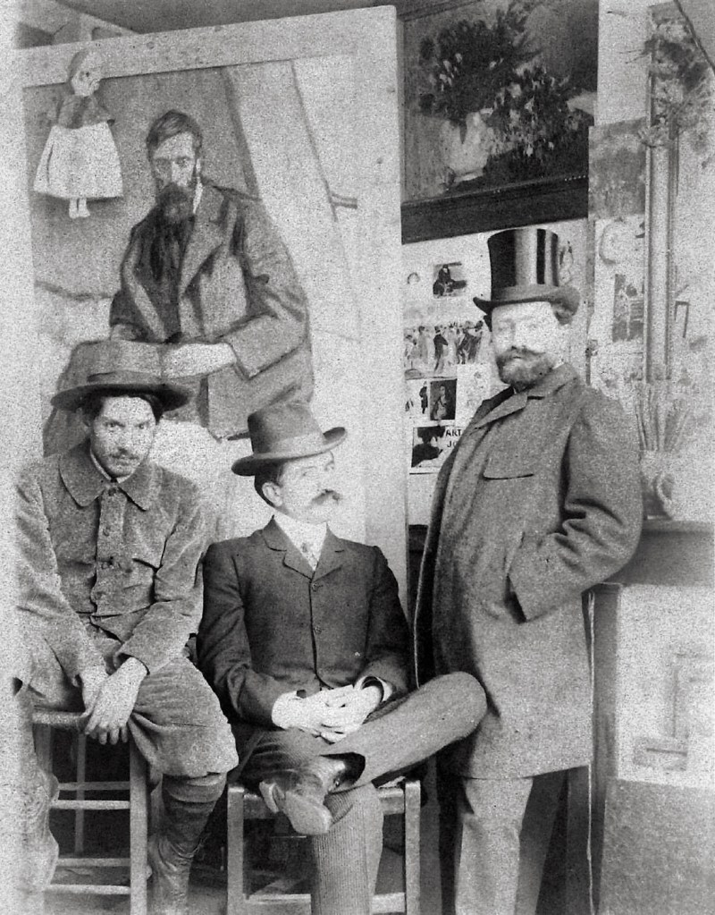 Unknown photographer. 'Pablo Picasso, Pere Mañach and Antonio Torres Fuster, Boulevard de Clichy 130, Paris' 1901 from the exhibition 'The young Picasso – Blue and Rose Periods' at Fondation Beyeler, Riehen, Switzerland, Feb - May, 2019 Unknown photographer. 'Pablo Picasso, Pere Mañach and Antonio Torres Fuster, Boulevard de Clichy 130, Paris' 1901 from the exhibition 'The young Picasso – Blue and Rose Periods' at Fondation Beyeler, Riehen, Switzerland, Feb - May, 2019