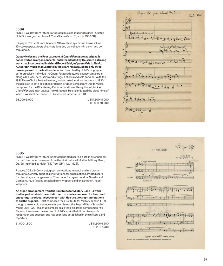 Holst catalogue entries