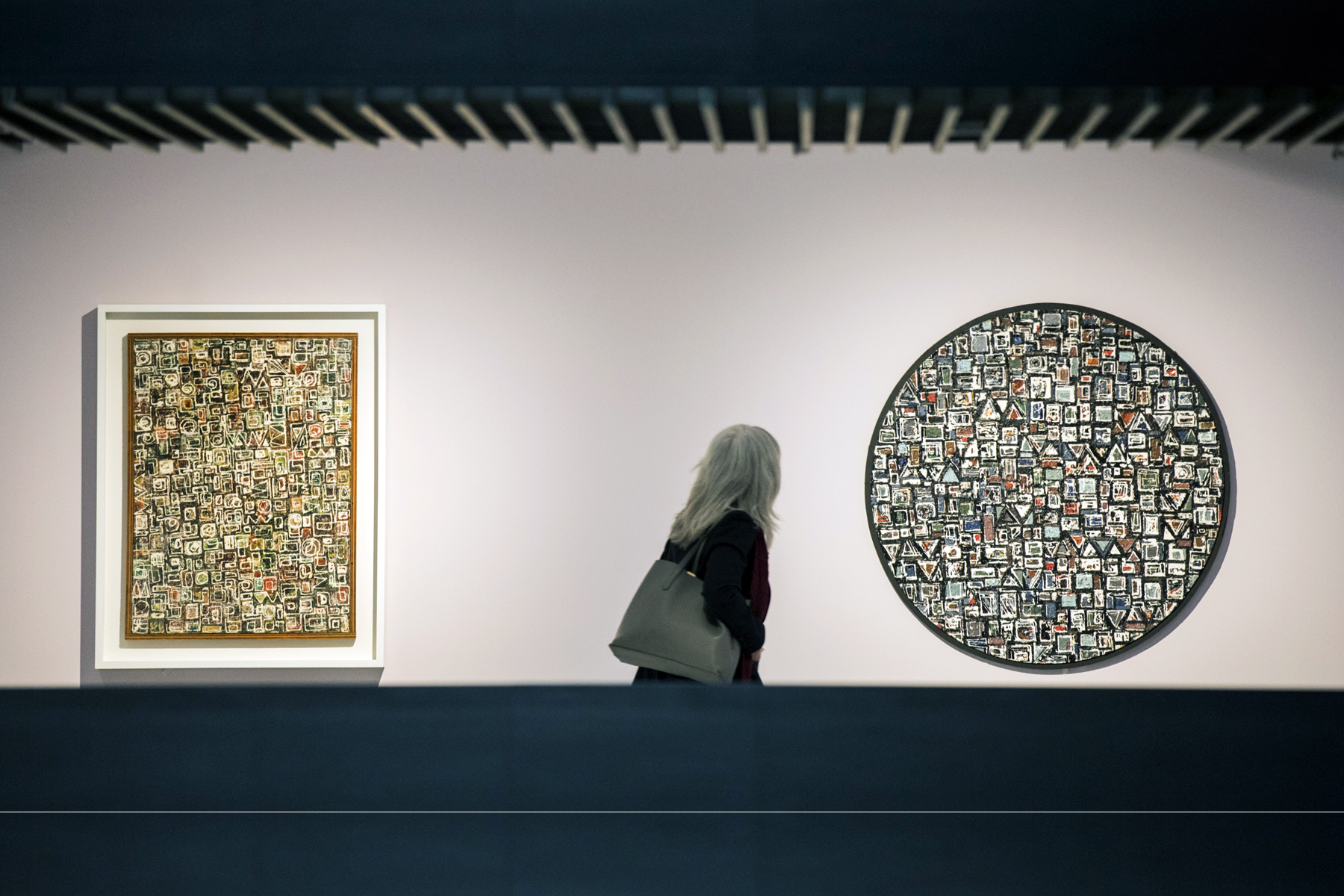 Installation view of the exhibition 'Lee Krasner: Living Colour' at the Barbican Art Gallery, London, May - Sept, 2019 showing 'Composition' 1949 and 'Stop and Go'Â c. 1949 Installation view of the exhibition 'Lee Krasner: Living Colour' at the Barbican Art Gallery, London, May - Sept, 2019 showing 'Composition' 1949 and 'Stop and Go'Â c. 1949