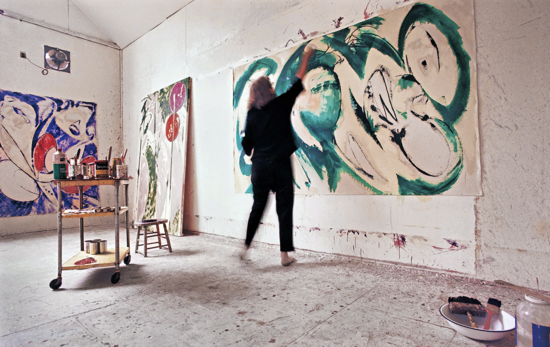 Lee Krasner, who died in 1984, at work in her studio in the 60s, painting 'Portrait in Green' Lee Krasner, who died in 1984, at work in her studio in the 60s, painting 'Portrait in Green'