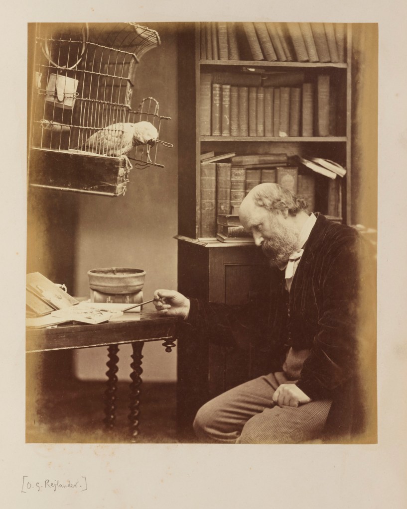 Oscar G. Rejlander (British born Sweden, 1813-1875) 'Self-Portrait with Parrot' c. 1865