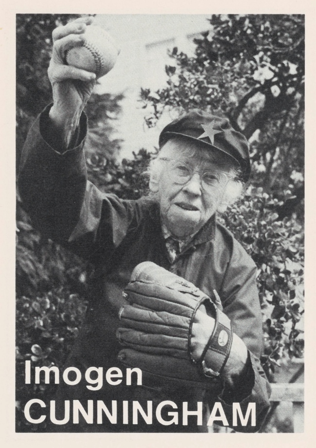 Mike Mandel (American, b. 1950) 'Imogen Cunningham Baseball-Photographer Trading Card' 1975