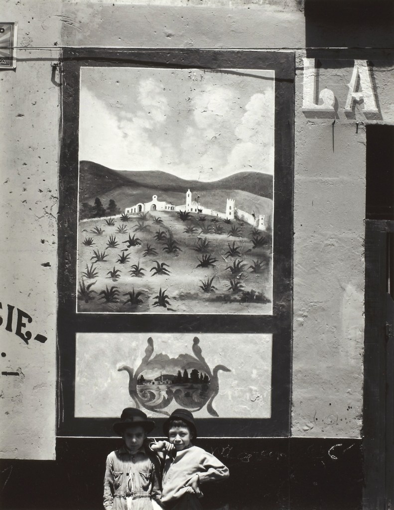 Edward Weston (American, 1886-1958) 'Two children with pulquería mural' 1926