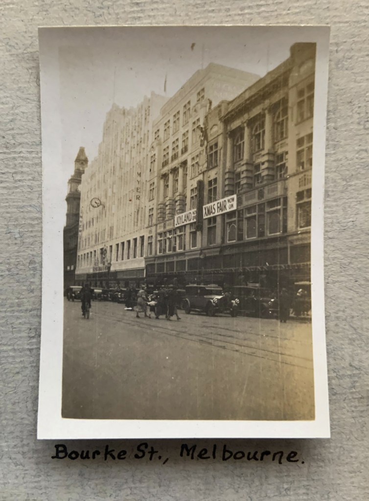 "Bourke St., Melbourne," November 1933 in John "Jack" Riverstone Faviell 1922-1933 photo album