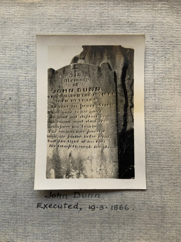 "John Dunn. Executed, 19.3.1866," 17 November, 1923 in John "Jack" Riverstone Faviell 1922-1933 photo album