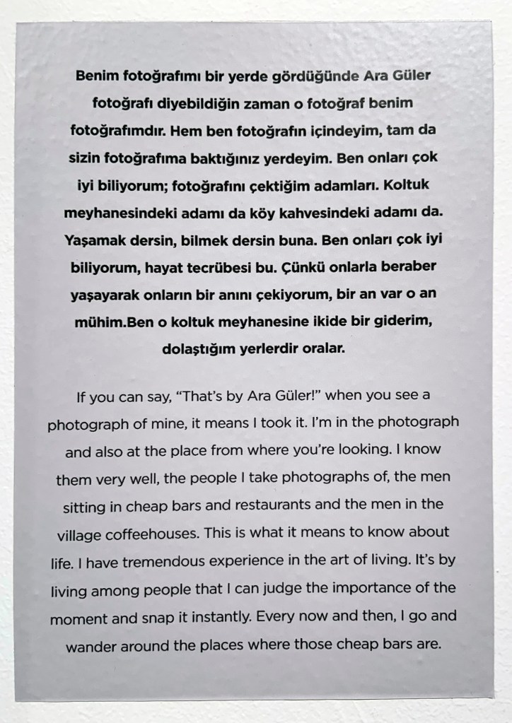 Wall text from the exhibition 'Ara Güler: Two Archives, One Selection: Tracing Ara Güler's Footsteps in Istanbul' at the Istanbul Museum of Modern Art