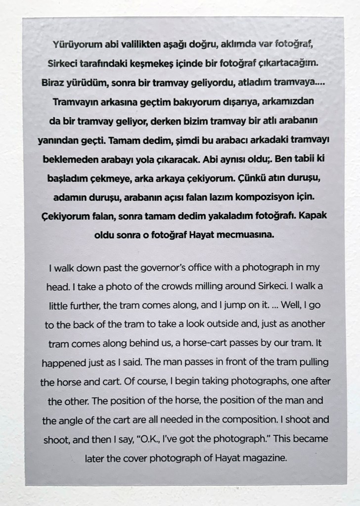 Wall text from the exhibition 'Ara Güler: Two Archives, One Selection: Tracing Ara Güler's Footsteps in Istanbul' at the Istanbul Museum of Modern Art
