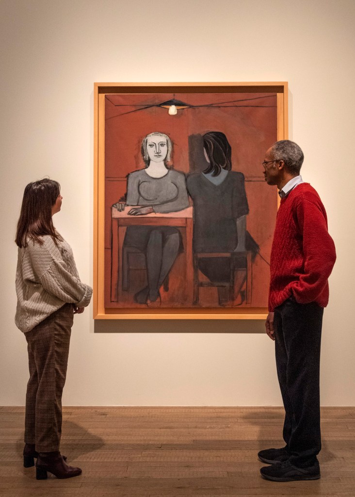 Installation view of the exhibition 'Dora Maar' at Tate Modern, 2019 showing Maar's painting 'The Conversation' 1937 Installation view of the exhibition 'Dora Maar' at Tate Modern, 2019 showing Maar's painting 'The Conversation' 1937