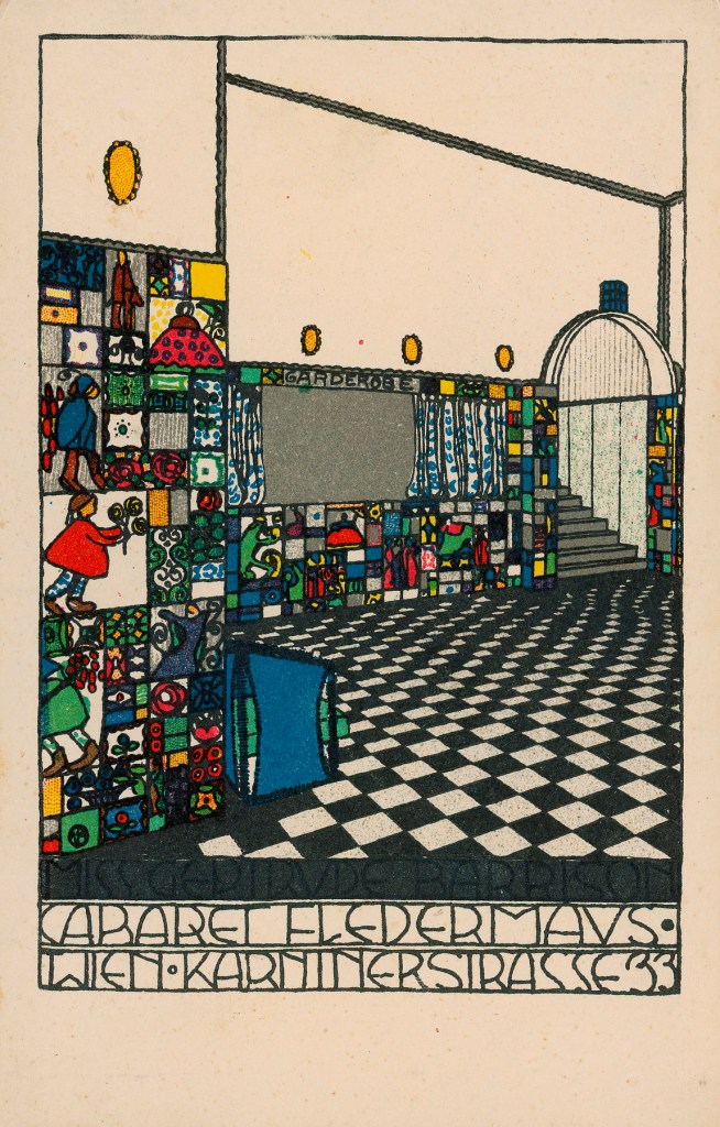Josef Hoffmann (Austrian, 1870-1956) 'Wiener Werkstätte Postkarte No. 74 (Interior view of the bar at the Cabaret Fledermaus)' 1907 Josef Hoffmann (Austrian, 1870-1956) 'Wiener Werkstätte Postkarte No. 74 (Interior view of the bar at the Cabaret Fledermaus)' 1907