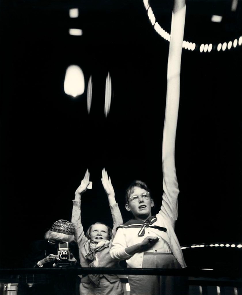 Imogen Cunningham (American, 1883-1976) 'Self-Portrait with Grandchildren in a Funhouse' 1955