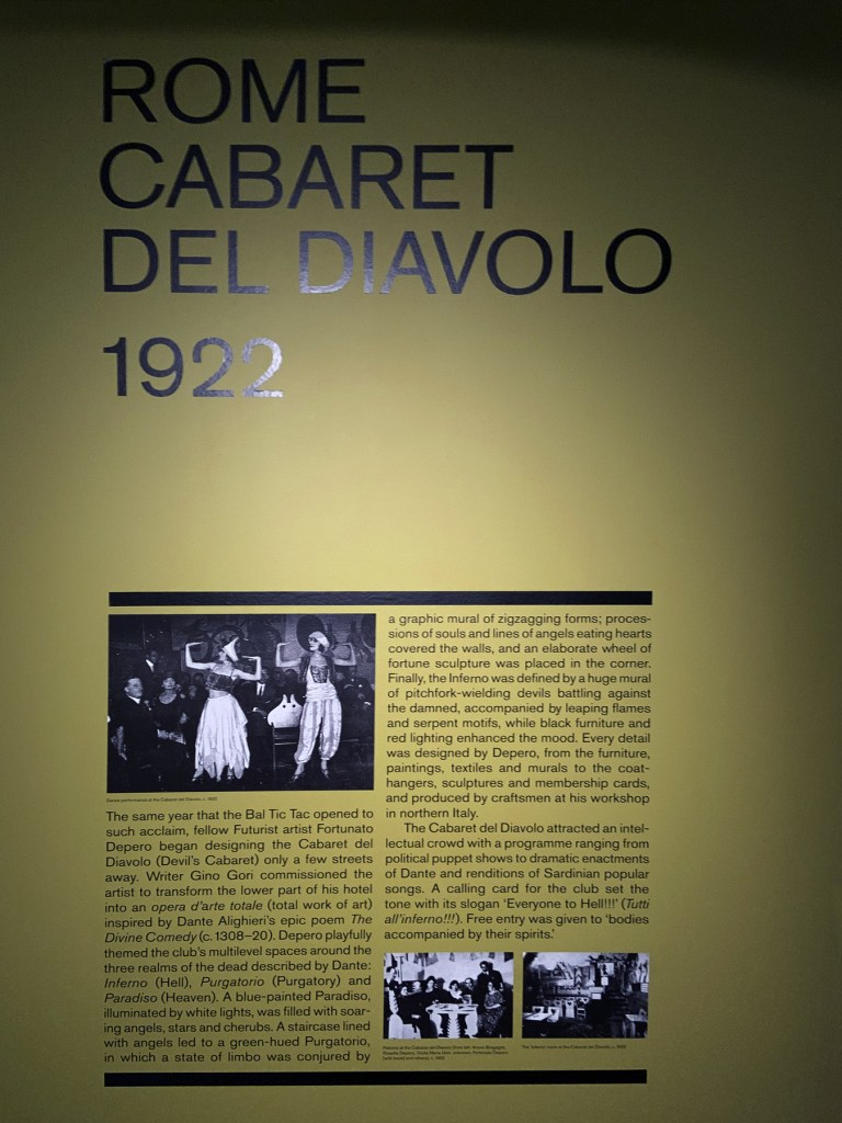 Rome: Cabaret Del Diavolo 1922 wall text from the exhibition 'Into the Night: Cabarets and Clubs in Modern Art' at the Barbican Art Gallery, London, October 2019 - January 2019 Rome: Cabaret Del Diavolo 1922 wall text from the exhibition 'Into the Night: Cabarets and Clubs in Modern Art' at the Barbican Art Gallery, London, October 2019 - January 2019