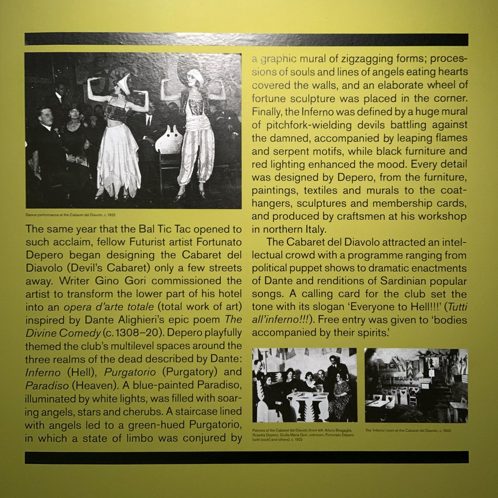 Rome: Cabaret Del Diavolo 1922 wall text from the exhibition 'Into the Night: Cabarets and Clubs in Modern Art' at the Barbican Art Gallery, London, October 2019 - January 2019 Rome: Cabaret Del Diavolo 1922 wall text from the exhibition 'Into the Night: Cabarets and Clubs in Modern Art' at the Barbican Art Gallery, London, October 2019 - January 2019