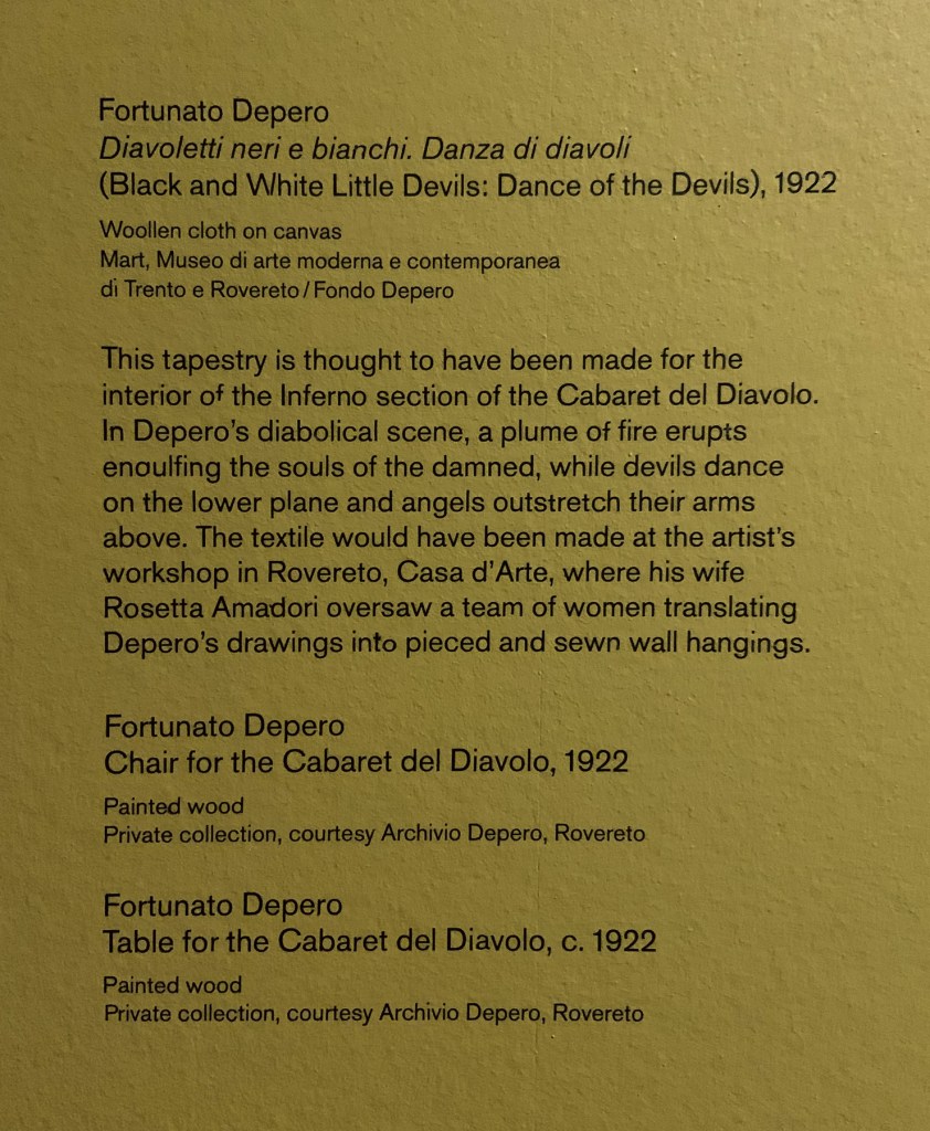 Fortunato Depero wall text from the exhibition 'Into the Night: Cabarets and Clubs in Modern Art' at the Barbican Art Gallery, London, October 2019 - January 2019 Fortunato Depero wall text from the exhibition 'Into the Night: Cabarets and Clubs in Modern Art' at the Barbican Art Gallery, London, October 2019 - January 2019