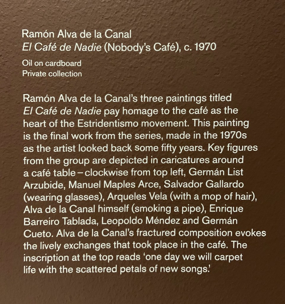 El Café de Nadie (Nobody's Café) wall text from the exhibition 'Into the Night: Cabarets and Clubs in Modern Art' at the Barbican Art Gallery, London, October 2019 - January 2019 El Café de Nadie (Nobody's Café) wall text from the exhibition 'Into the Night: Cabarets and Clubs in Modern Art' at the Barbican Art Gallery, London, October 2019 - January 2019