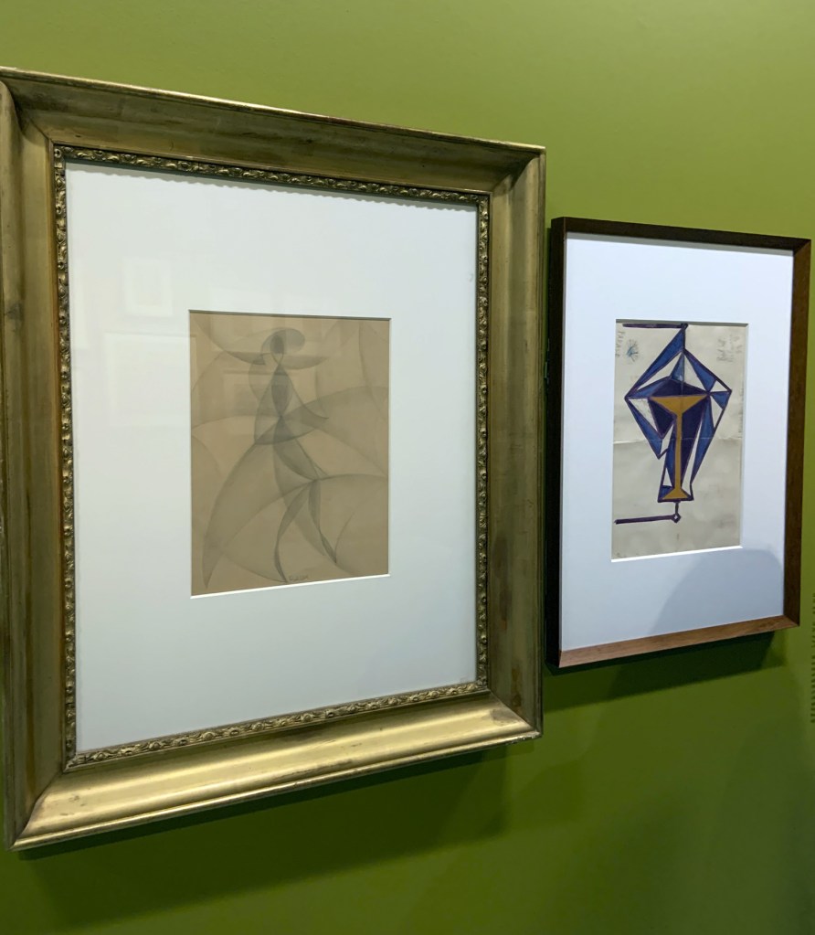 Installation view of the exhibition 'Into the Night: Cabarets and Clubs in Modern Art' at the Barbican Art Gallery showing at left, Giacomo Balla's 'Dancer from the Bal Tic Tac' 1921; and at right, Giacomo Balla's 'Design for a light for the Bal Tic Tac' 1921 (installation view) Installation view of the exhibition 'Into the Night: Cabarets and Clubs in Modern Art' at the Barbican Art Gallery showing at left, Giacomo Balla's 'Dancer from the Bal Tic Tac' 1921; and at right, Giacomo Balla's 'Design for a light for the Bal Tic Tac' 1921 (installation view)