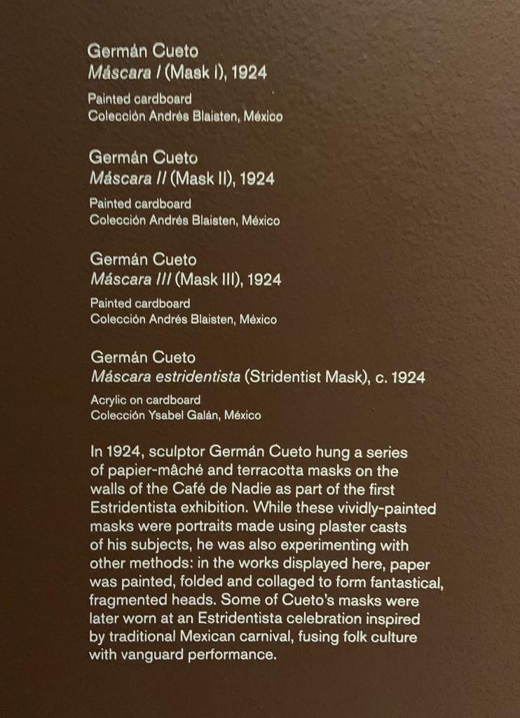 Wall text about Mexican masks from the exhibition 'Into the Night: Cabarets and Clubs in Modern Art' at the Barbican Art Gallery, London, October 2019 - January 2019 Wall text about Mexican masks from the exhibition 'Into the Night: Cabarets and Clubs in Modern Art' at the Barbican Art Gallery, London, October 2019 - January 2019