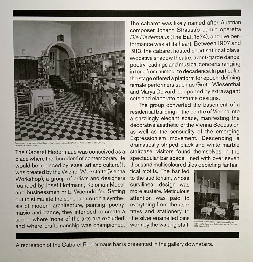 Vienna: Cabaret Fledermaus 1907-13 wall text from the exhibition 'Into the Night: Cabarets and Clubs in Modern Art' at the Barbican Art Gallery, London, October 2019 - January 2019 Vienna: Cabaret Fledermaus 1907-13 wall text from the exhibition 'Into the Night: Cabarets and Clubs in Modern Art' at the Barbican Art Gallery, London, October 2019 - January 2019