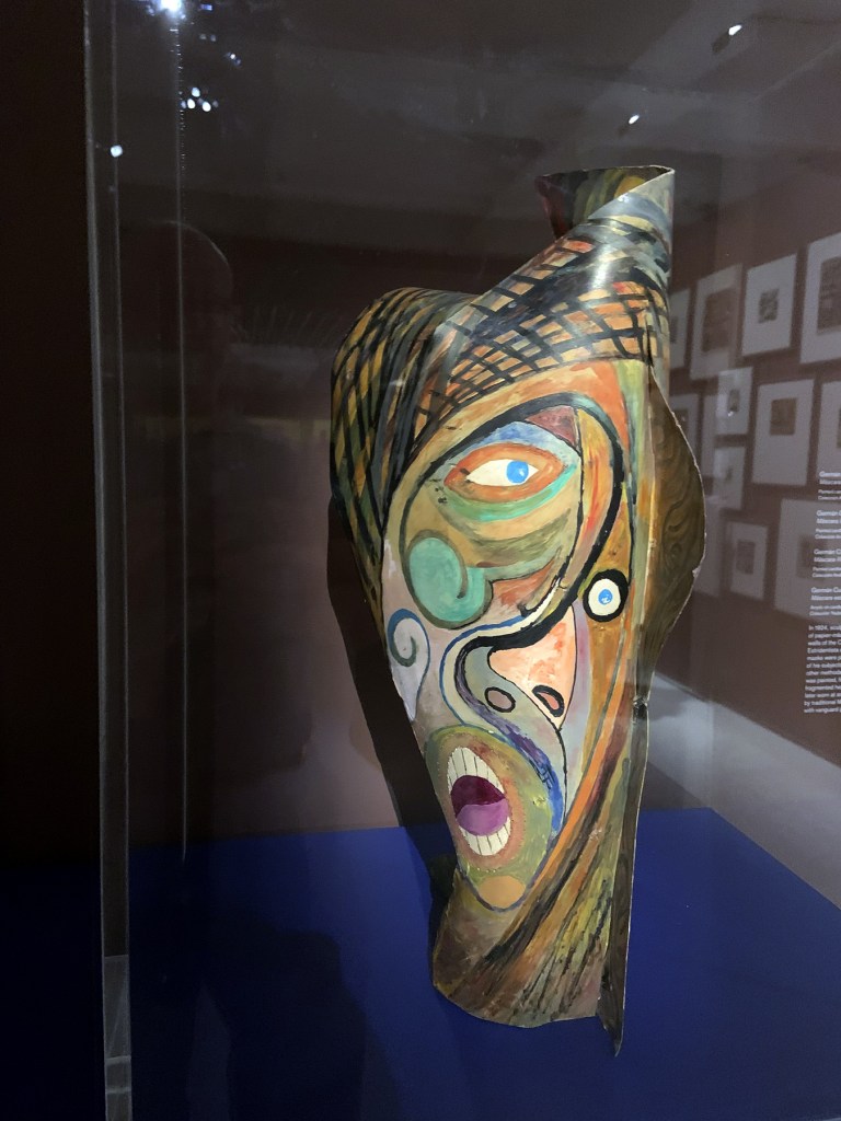 Installation view of the exhibition 'Into the Night: Cabarets and Clubs in Modern Art' at the Barbican Art Gallery showing Germán Cueto's 'Máscara estridentista' (Stridentist Masks), c. 1924 Installation view of the exhibition 'Into the Night: Cabarets and Clubs in Modern Art' at the Barbican Art Gallery showing Germán Cueto's 'Máscara estridentista' (Stridentist Masks), c. 1924