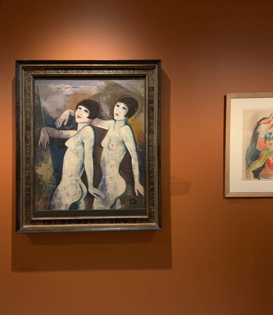 Installation view of the exhibition 'Into the Night: Cabarets and Clubs in Modern Art' at the Barbican Art Gallery, London showing at left, Karl Hofer's 'Tiller Girls' (before 1927) Installation view of the exhibition 'Into the Night: Cabarets and Clubs in Modern Art' at the Barbican Art Gallery, London showing at left, Karl Hofer's 'Tiller Girls' (before 1927)