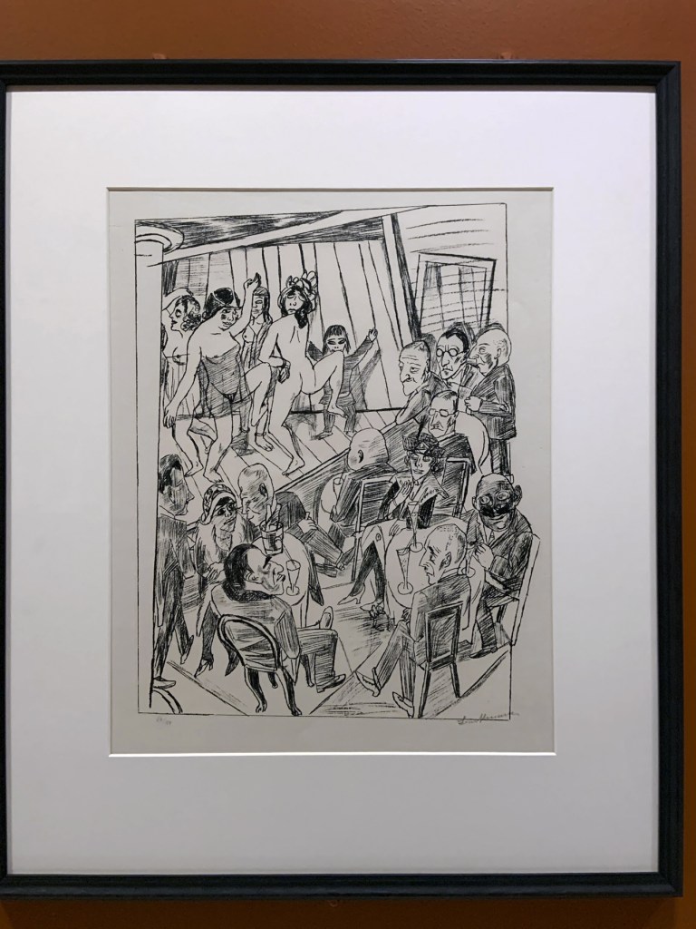 Max Beckmann (German, 1884-1950) 'Nackttanz' (Striptease), from 'Berliner Reise' (Trip to Berlin) 1922 (installation view) Max Beckmann (German, 1884-1950) 'Nackttanz' (Striptease), from 'Berliner Reise' (Trip to Berlin) 1922 (installation view)