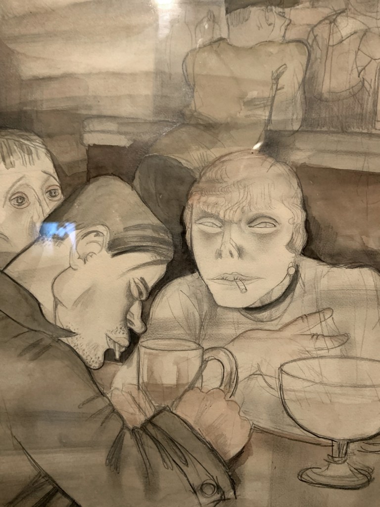 Jeanne Mammen (German, 1890-1976) 'Bierseidelbetrachtung I' (The Contemplative Drinkers I) c. 1929 (installation view detail) Jeanne Mammen (German, 1890-1976) 'Bierseidelbetrachtung I' (The Contemplative Drinkers I) c. 1929 (installation view detail)