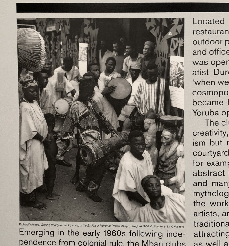 Ibadan & Osogbo Mbari Clubs 1961-66 wall text from the exhibition 'Into the Night: Cabarets and Clubs in Modern Art' at the Barbican Art Gallery, Oct 2019 - Jan 2020 Ibadan & Osogbo Mbari Clubs 1961-66 wall text from the exhibition 'Into the Night: Cabarets and Clubs in Modern Art' at the Barbican Art Gallery, Oct 2019 - Jan 2020