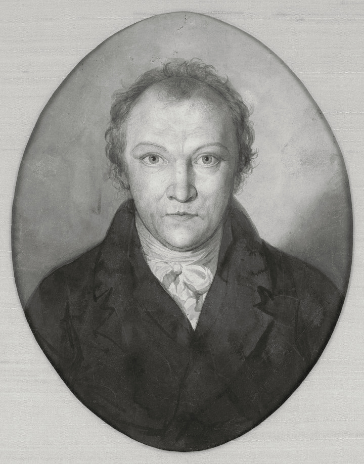William Blake (British, 1757-1827) 'Portrait of William Blake' c. 1802 (installation view)
