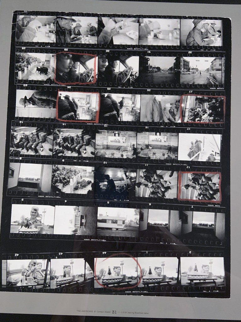 Robert Frank (Swiss-American, 1924-2019) 'Contact Sheet 31 / U.S. 91, Leaving Blackfoot, Idaho' 1956 (installation view)