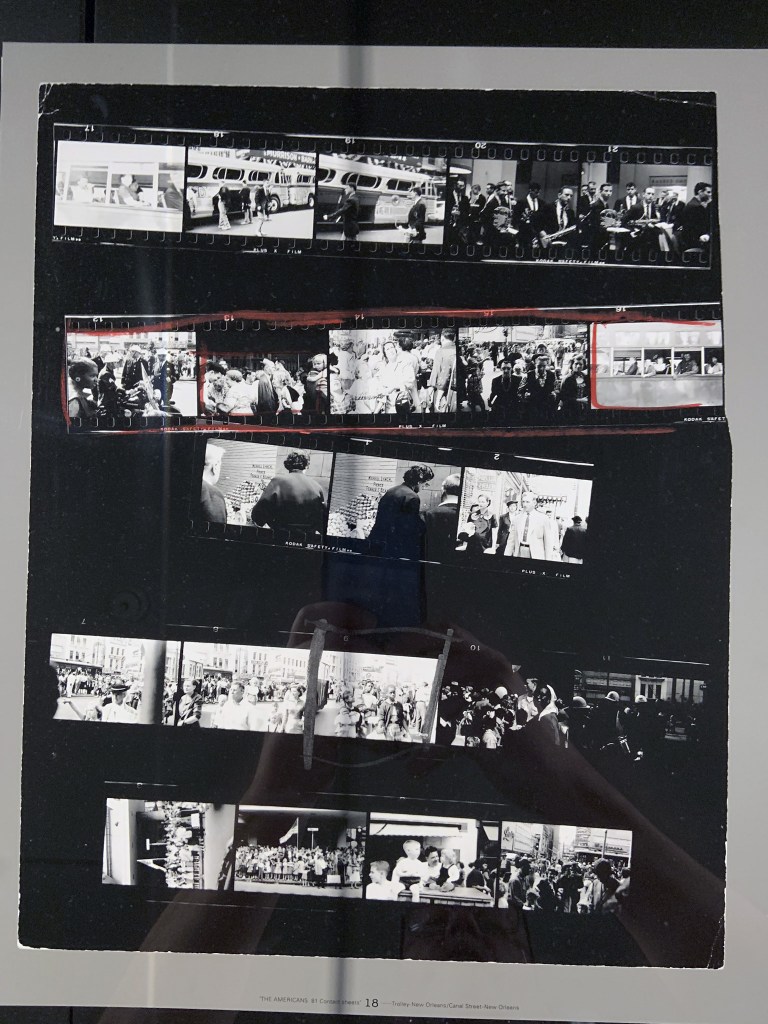 Robert Frank (Swiss-American, 1924-2019) 'Contact Sheet 18 / Trolley, New Orleans' 1955 (installation view)