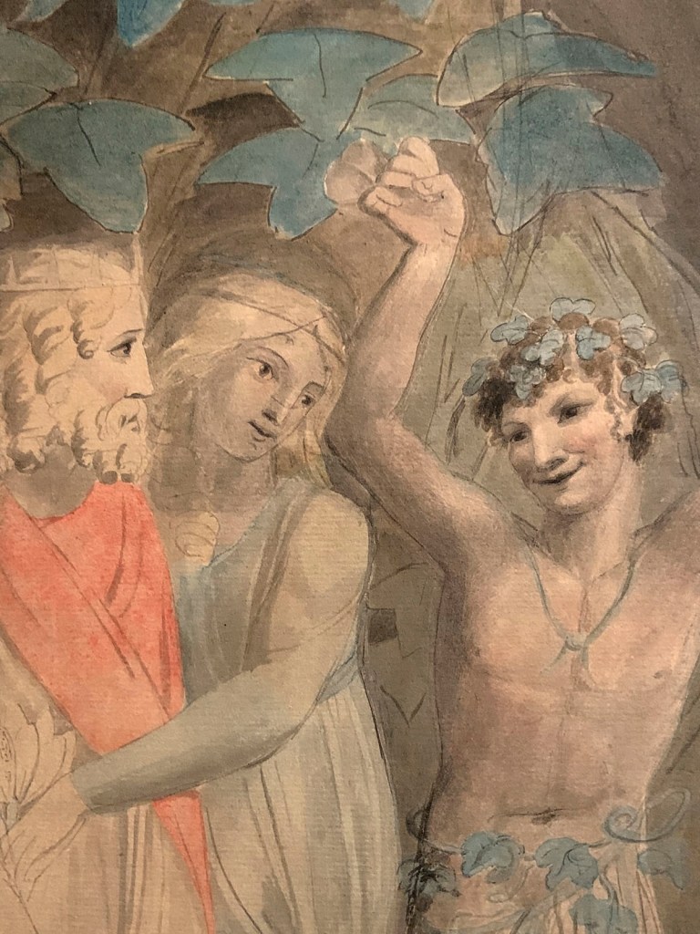 William Blake (British, 1757-1827) 'Oberon, Titania and Puck with Fairies Dancing' c. 1786 (installation view detail)