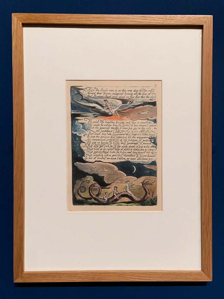 William Blake (British, 1757-1827) America, A Prophecy (Copy M) Plate 13, 'Fiery the Angels Rose...' 1793 (installation view)