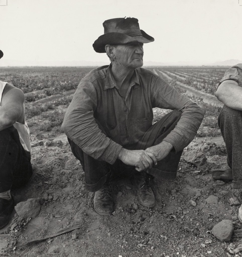 Dorothea Lange (American, 1895-1965) 'Waiting for Work on Edge of the Pea Field, Holtville, Imperial Valley, California' February 1937 