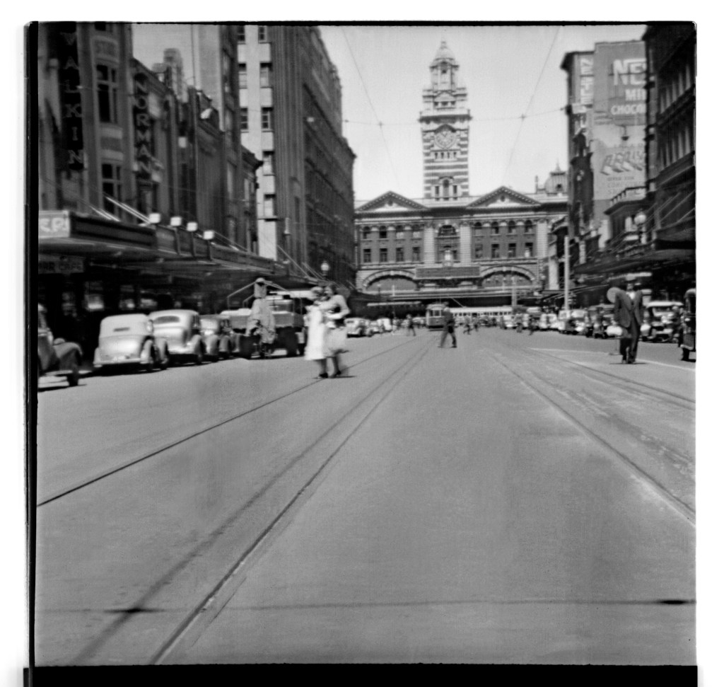Unknown photographer (Australian) 'Untitled (Looking at Flinders Street railway station on Elizabeth Street, Melbourne)' 1946-1947