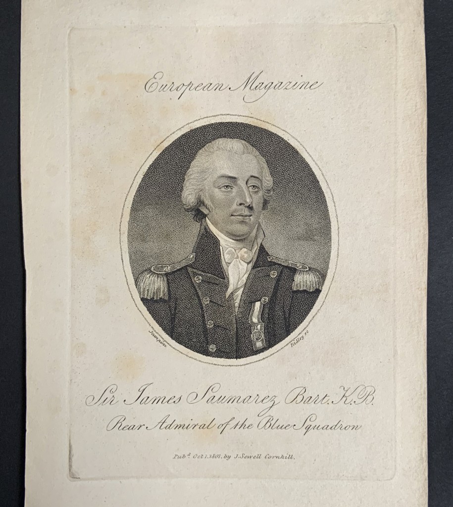 William Ridley (British, 1764-1838) 'Sir James Saumarez Bart., K.B., Rear Admiral of the Blue Squadron' Jany. 1, 1797