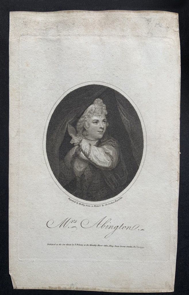 William Ridley (British, 1764-1838) 'Mrs Abington' Dec 30, 1797