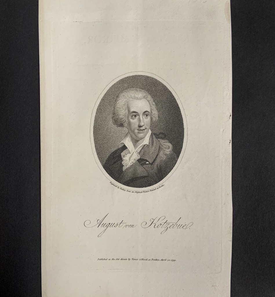 William Ridley (British, 1764-1838) 'August von Kotzebue' April 30, 1799