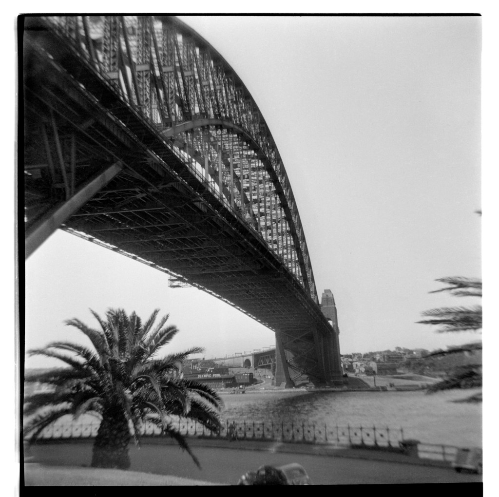 Unknown photographer (Australian) 'Untitled (Sydney Harbour Bridge, south looking north showing the North Sydney Olympic Pool in the background left)' 1946-1947