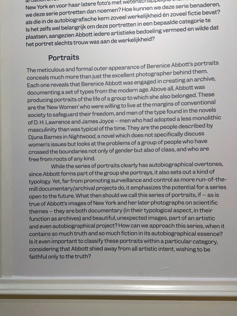 Wall text from the exhibition 'Berenice Abbott: Portraits of Modernity' at Huis Marseille, Amsterdam Wall text from the exhibition 'Berenice Abbott: Portraits of Modernity' at Huis Marseille, Amsterdam