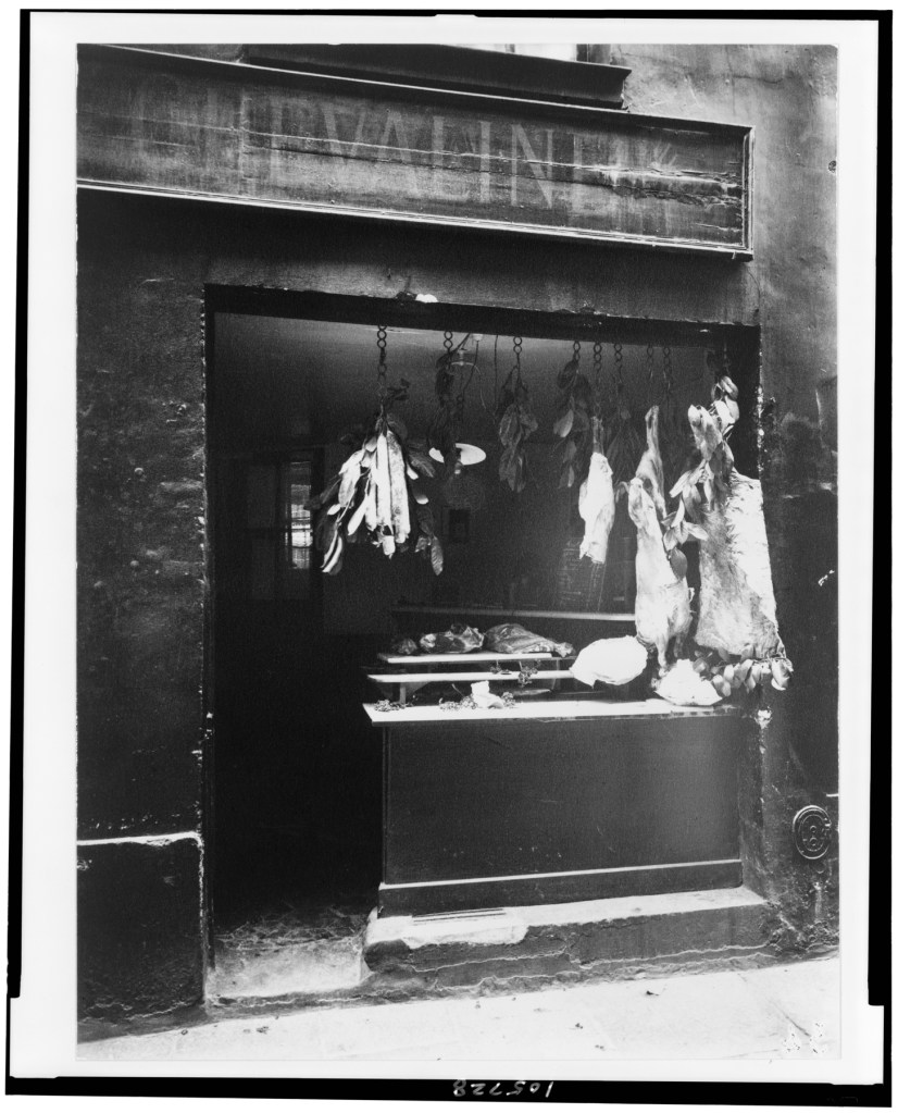 Eugène Atget (French, 1857-1927) 'Butcher's shop, Rue Christine' c. 1923 Eugène Atget (French, 1857-1927) 'Butcher's shop, Rue Christine' c. 1923