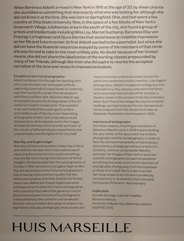 Installation view of the exhibition 'Berenice Abbott: Portraits of Modernity' at Huis Marseille, Amsterdam Installation view of the exhibition 'Berenice Abbott: Portraits of Modernity' at Huis Marseille, Amsterdam